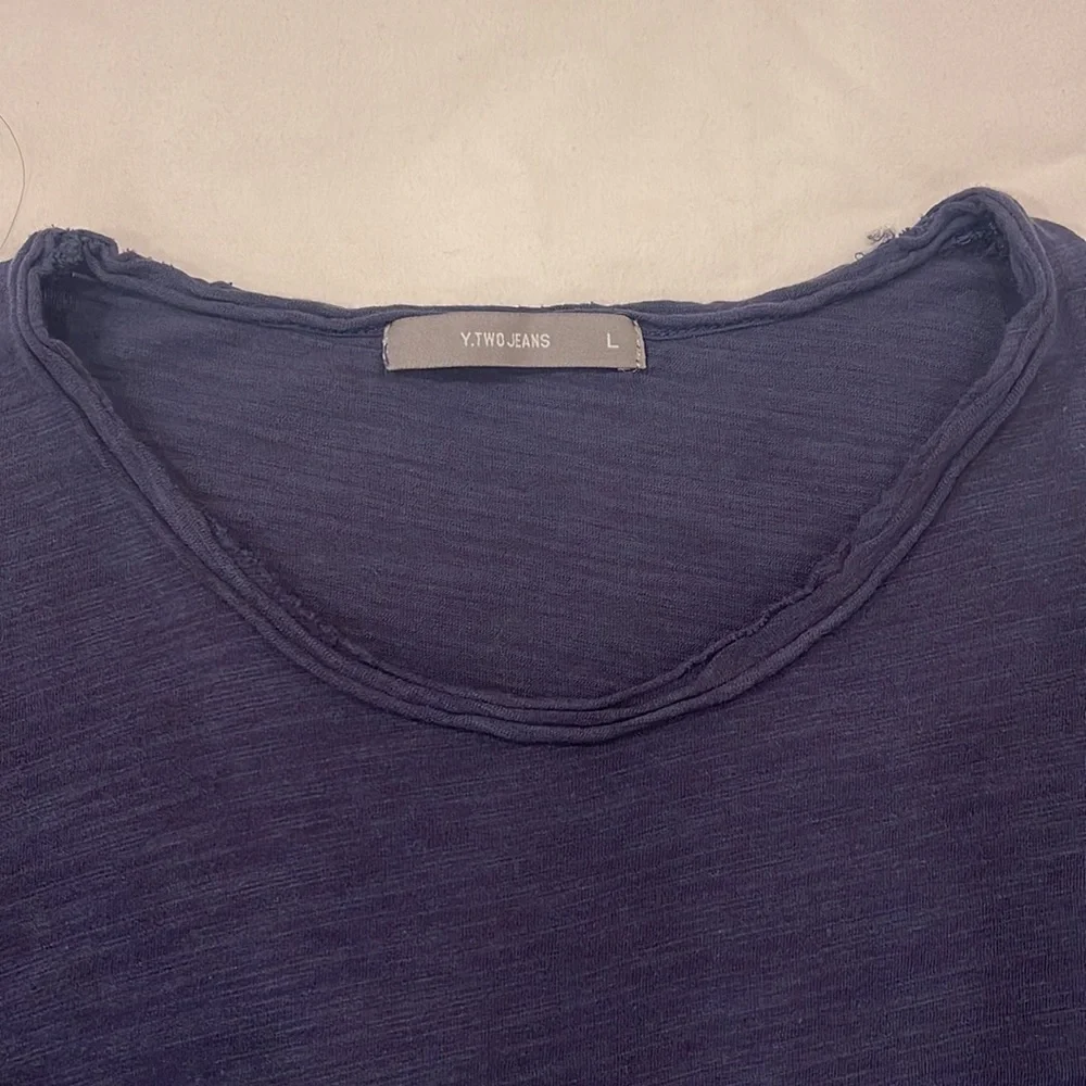 Y Two Jeans Navy Blue Slub Knit Crew Neck T-shirt - Picture 5 of 5